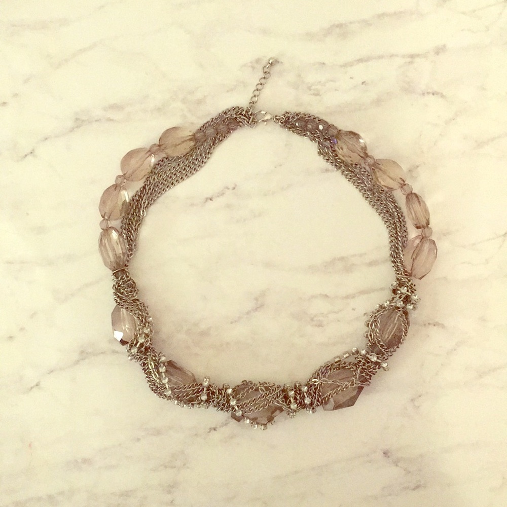 Statement necklace with grey clear crystals